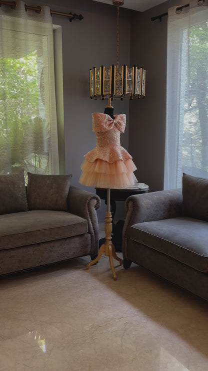 Peach Offshoulder Sequence Bow Charm Dress