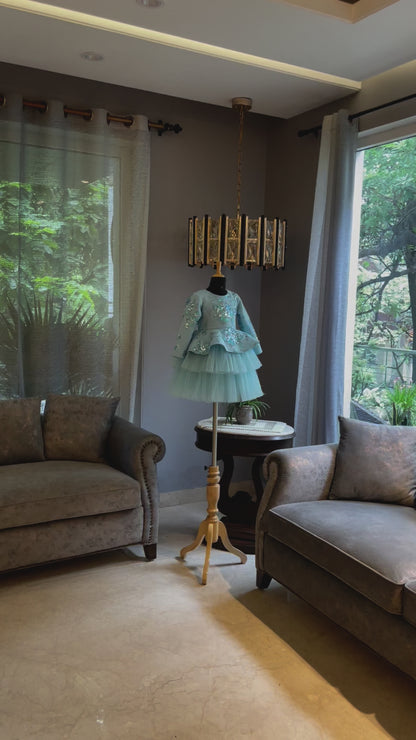 Ice Blue Shades Of Sea Sequnce Peplum Dress