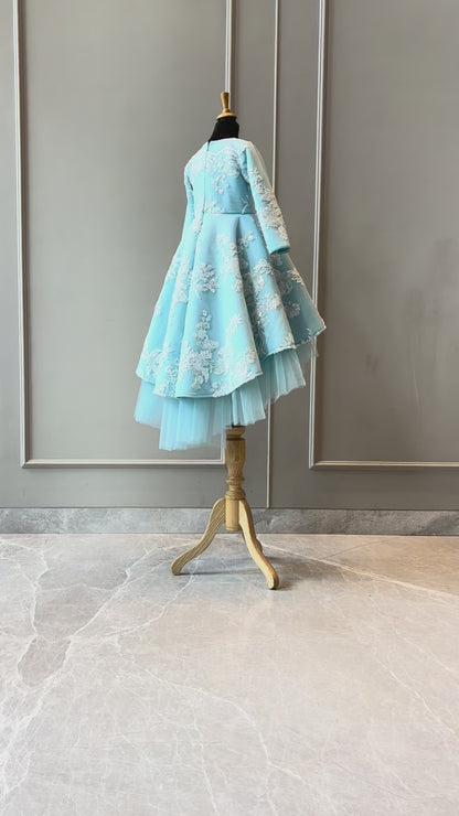 Ice Blue Ivory Sequence Short Long Gown