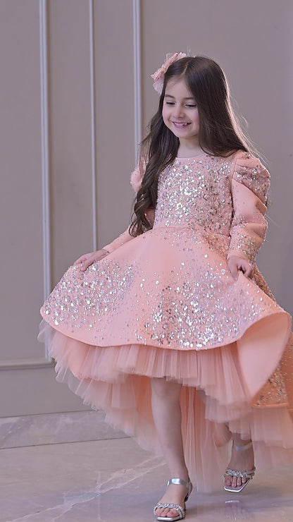 Peach Silver Jhilmil Short Long Gown