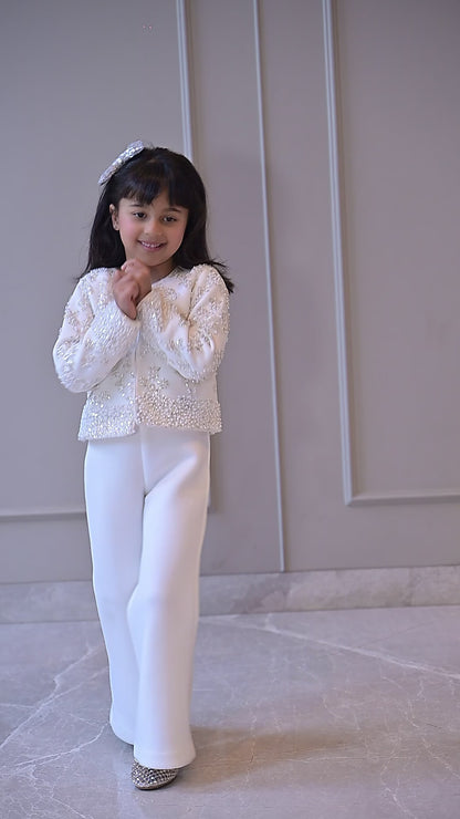Ivory Pearl Sequence Jacket Jumpsuit
