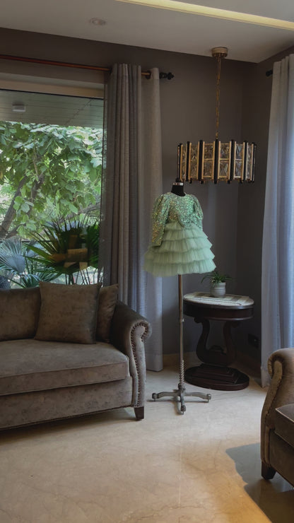 Mint Green Sequence Velvet Multilayer Dress