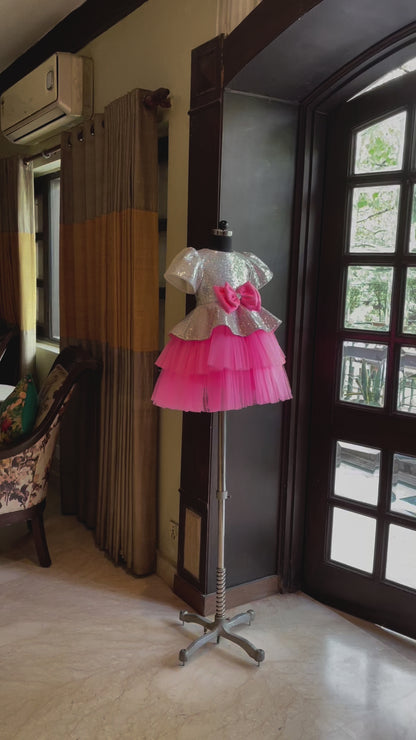 Silver Fuchsia Pink Peplum Dress