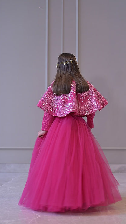 Fuchsia Pink Sequence Cape Lehenga Set
