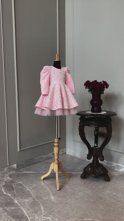 Baby Pink Silver Heavy Sequence Dress
