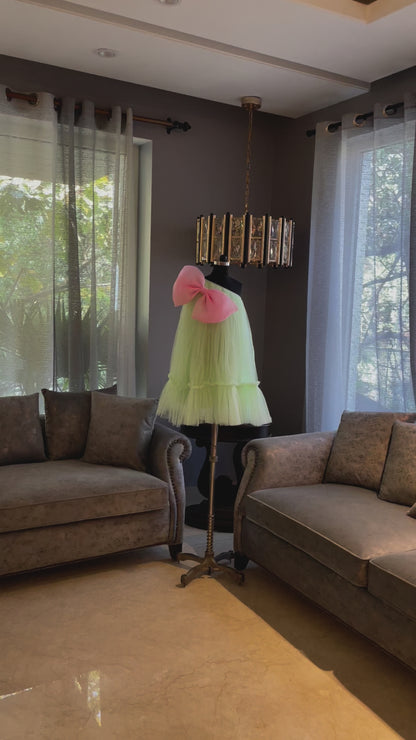 Lime Green One Shoulder Coral Bow Dress