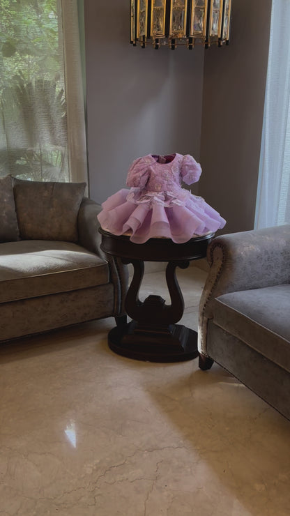 Lilac 3D Flower Double Layer Bone Dress