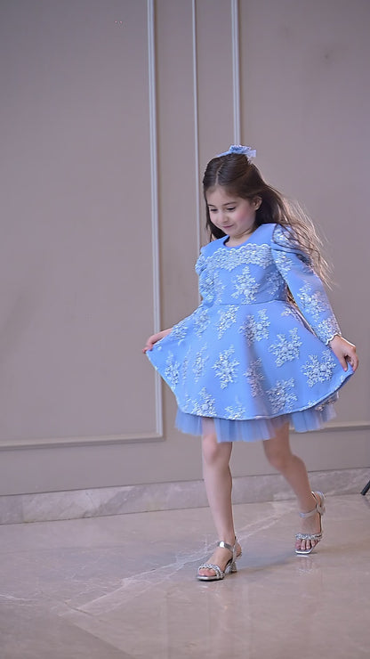 Powder Blue Embroidered Full Peplum Dress