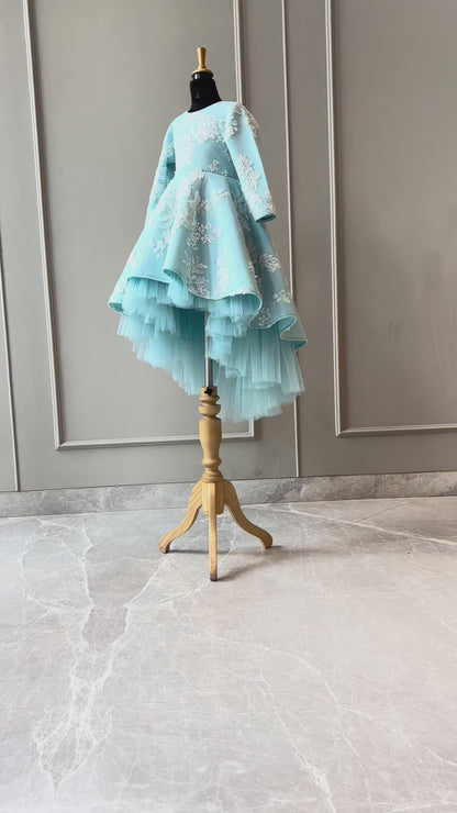 Ice Blue Ivory Sequence Short Long Gown