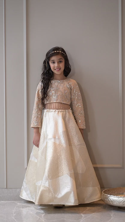 Beige Silver Gold Embroidered Lehenga Set