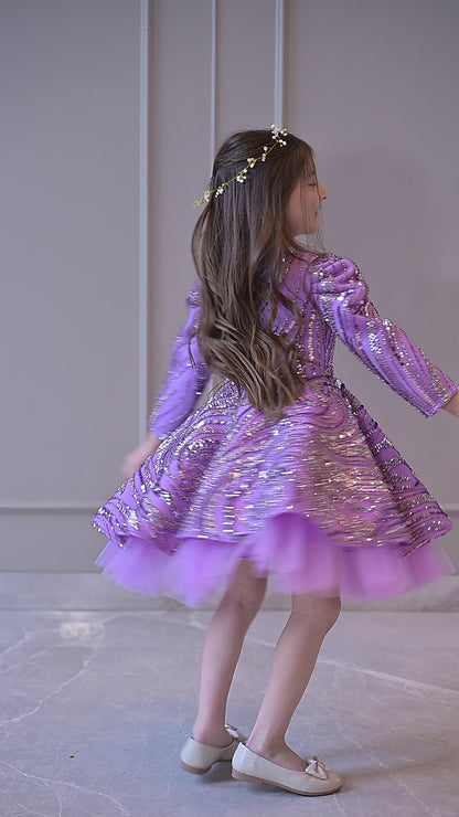 Lilac Lavender Sequence Full Peplum Dress