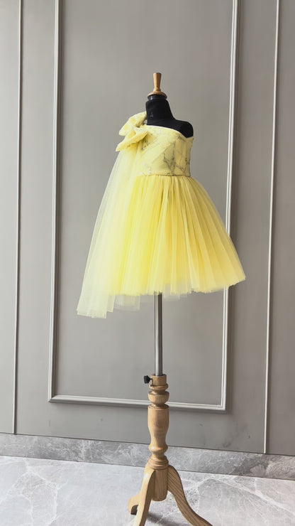 Lemon Sequence One Shoulder Glitter Drape Dress
