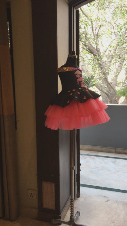 Black Fuchsia Pink Offshoulder Unicorn Carousel Dress