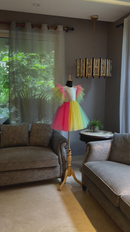 Silver Sequence Rainbow Net Dress