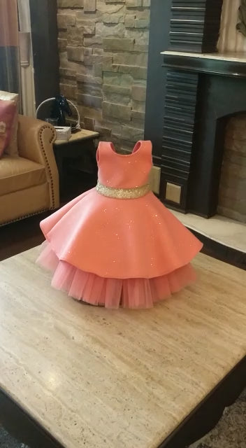 Raspberry Glitter Golden Bow Dress