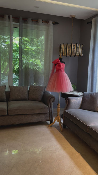Raspberry One Shoulder Glitter Bow Drape Dress