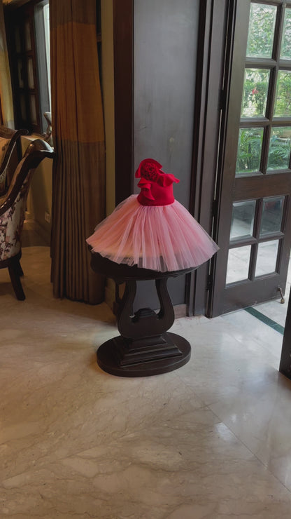 Red Baby Pink One Shoulder Rose Dress
